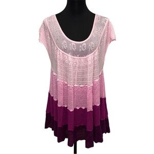 Roaman's Pink Tiered Tunic Blouse. Flowy Ombré Comfy Colorful